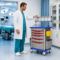 Chariot d'anesthésie pour salle d'opération et salle d'urgence avec poteau porte-perfusion, bac à objets tranchants, double poubelle et roulettes silencieuses