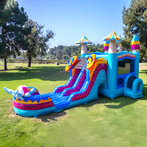 Structure gonflable combinée Château et toboggan aquatique sur le thème de la plage estivale, avec <span class=keywords><strong>piscine</strong></span>, pour la <span class=keywords><strong>location</strong></span> - Product Image 2