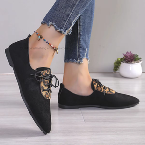 Casual Leopard Print <b>Flat</b> Lace-up Shoes Autumn New Arrival Elegant <b>Pointed</b> <b>Toe</b> Fashion Plus Size Beanie Shoes for Women - Product Image 3