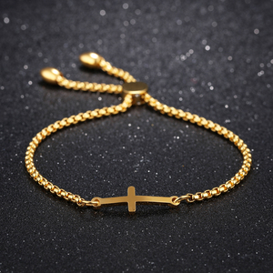 Braccialetto con croce cristiana placcato oro 18 carati in acciaio inossidabile con catena a cursore regolabile alla moda per le donne - Product Image 2