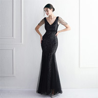 Nouvelle belle robe de soirée col en V profond à paillettes à la mode élégante robe de bal de luxe robes de soirée pour femmes