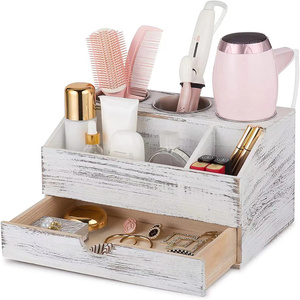 Support de rangement pour sèche-cheveux et organiseur de comptoir de salle de bain en bois massif peint, écologique - Product Image 4