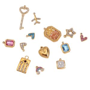 Conjunto de Joyería de Moda de Acero Inoxidable Chapado en Oro de 18K, con Circones Brillantes, Colgantes de Corazón y Llave Arcoíris, Elegante y Chic para Fiestas - Product Image 2