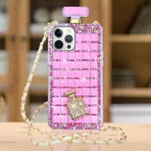 Bling Perfume Bottle Case For Samsung Galaxy S22 S21 PLUS ULTRA Women Luxury 3D Elegant Glitter Full Diamond Strap cover