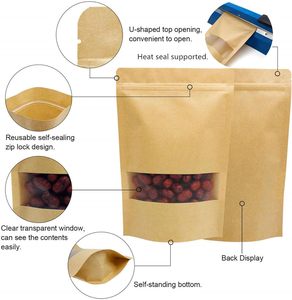 100 sacs en papier kraft brun debout, 3,5 x 5,5 pouces, avec fenêtre mate, fermeture éclair, écologiques, imperméables, pour le stockage du sucre et des nouilles - Product Image 3