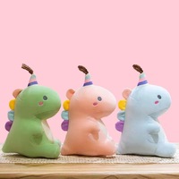 Boneka Dinosaurus Gemuk Lucu 30cm, Mainan Hewan Isi Lembut dengan Topi Pesta untuk Hadiah Ulang Tahun Anak