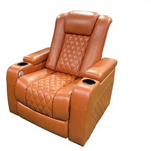Sillón Reclinable Moderno de Cuero Sintético Marrón con Portavasos, Asiento Acolchado para Cine en Casa, para Sala de Estar - Product Image 1