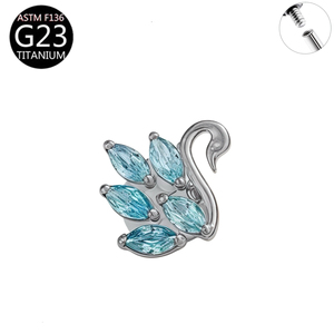 Bijoux de piercing corporel en Titane F136, motif Cygne en Zircon, à filetage interne, pour hélix auriculaire, type Labret, boucles d'oreilles de piercing - Product Image 6
