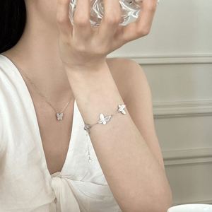 Dylam Dainty Design Fine Fashion Jewelry 925 Silver Crushed Ice Butterfly Butterfly Silhouette Glistened 5A CZ Mini Bracelet - Product Image 2