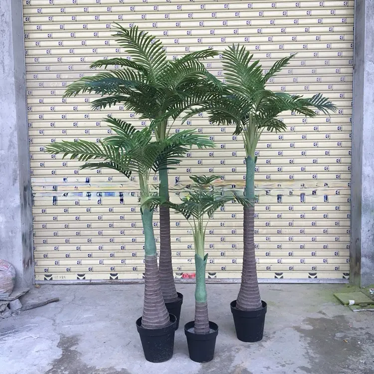 Palmeira de coco artificial tropical para decoração de jardim, plantas grandes, 4 peças por atacado