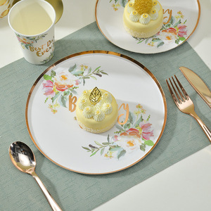 ชุดตกแต่งโต๊ะงานเลี้ยงวันเกิดธีมงานเลี้ยงน้ำชา DAMAI จานกระดาษลายดอกไม้สุดโรแมนติก แก้ว กระดาษเช็ดปาก อุปกรณ์จัดงานเลี้ยงลายดอกไม้ - Product Image 3