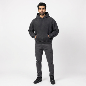 Logo personnalisé hommes sweats à capuche lourds surdimensionnés 100% coton unisexe blanc noir lavage à l'acide vintage sweat à capuche recadrée ourlet brut sweats à capuche - Product Image 1