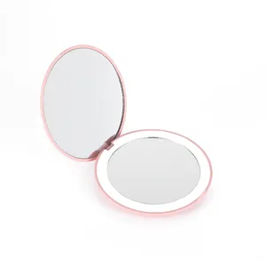 自定义徽标化妆化妆品口袋镜子与灯粉红色