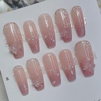 Vente en gros de faux ongles à presser faits main, peints à la main, en gel acrylique, de luxe, personnalisés, de haute qualité, formes Ballerina et Cercueil