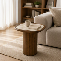 Table basse carrée FSHR en bois de noyer avec plateau en bois incrusté, coins arrondis, design moderne