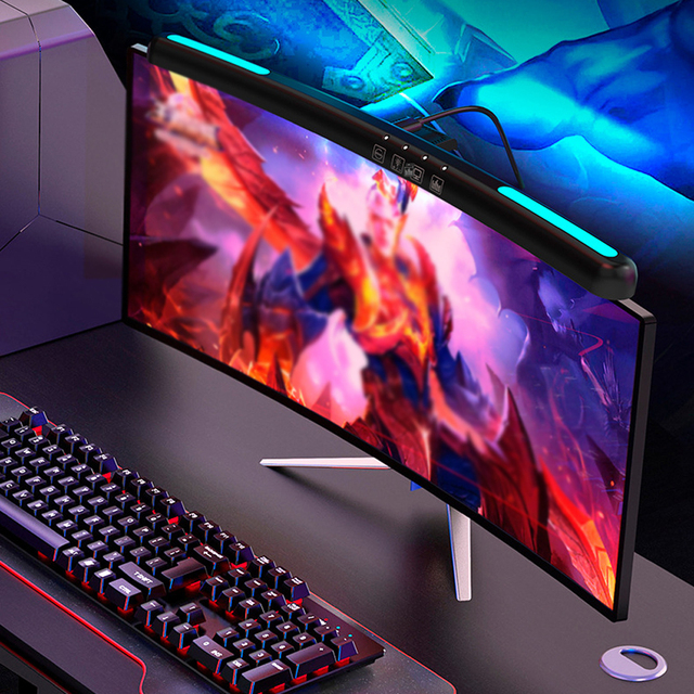 Computer PC Monitor Screen with RGB Backlit Reading Light Bar Touch Control LED Light Lamp ABS Material Long Desk Monitor Clip