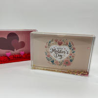 Cadre photo liquide personnalisable style enfant pour la Fête des Mères, couleurs scintillantes, cœur d'amour de la Saint-Valentin, flocons de paillettes flottants à l'intérieur