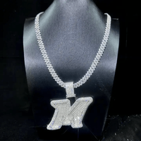 Pendentif Moissanite Tendance, Bijoux Hip Hop, Pendentif Lettre Initiale Personnalisé, Moissanite VVS avec Argent Sterling 925 Plaqué Or