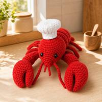 Homard Rouge Personnalisé avec Chapeau, Peluche Animale Tricotée, Jouet Promotionnel Homard Rouge Tricoté, Adorable Peluche Homard Rouge Tricotée