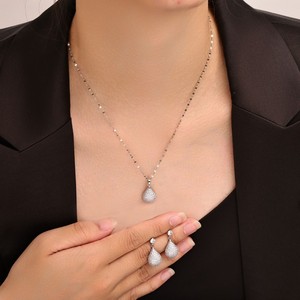 Conjunto de collar y pendientes de aleación de cobre con diseño de gota de agua, joyería de fiesta con microincrustaciones, conjuntos de joyería de moda para mujer - Product Image 1