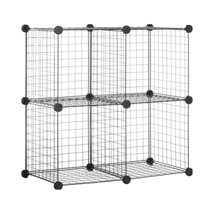 4-Cube Storage Organizer 14"x14"x14" Black Wire Grid Closet Stackable Storage Dinnerware Cleaning Holder Boxed