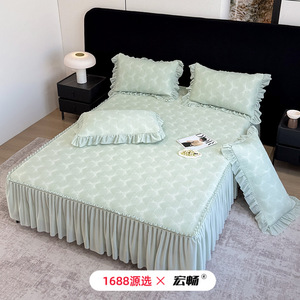 Juego de colchoneta refrescante de seda helada Hongchang, estilo princesa con falda con volantes, para camas de 1.5m, 1.8m y 2.0m, ropa de cama de verano - Product Image 5