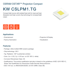 ชิป LED กำลังกลาง OSRAM OSTAR Pro Cpck KW CSLPM1.TG-8N7P-ebvF46fcbB46 สีขาว 4.2 วัตต์ 3x3 มม. 123 ลูเมน/วัตต์ รับประกัน 3 ปี - Product Image 2