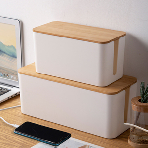 Cable Management Box Electrical Outlet Power Strip Cover Electric Wire Power Cord Device Storage Box With Bamboo Lid