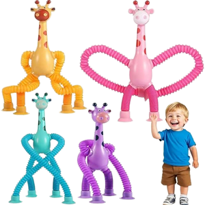 Jouet télescopique robot girafe à ventouse, lumineux, déformable, tube extensible, jouets éducatifs créatifs pour enfants - Product Image 1