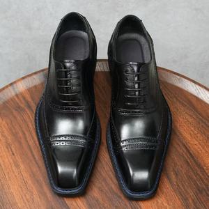 Zapatos Oxford Formales de Vestir para Hombre, Hechos a Mano con Cuero Vacuno Genuino de Alta Calidad, con Punta Cuadrada, Cordones, Transpirables y Ligeros, Ideales para Bodas de Verano - Product Image 5