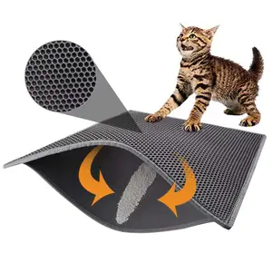2024 yeni kedi matı çöp pet ürünleri özel siyah gri kolay temiz çift katmanlı su geçirmez eva kedi kumu matı