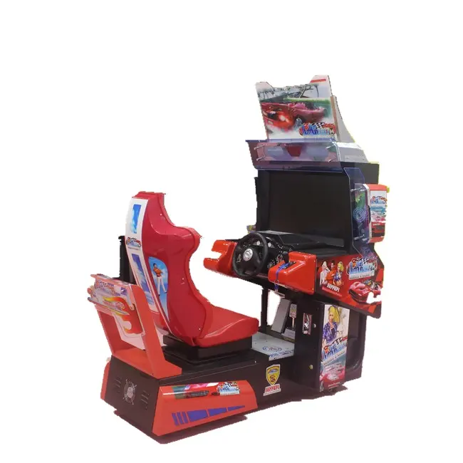 En kaliteli araba yarışı video oyunları çocuklar kapalı oyun alanı için büyük ekran ile jetonlu oyun makinesi araba yarışı