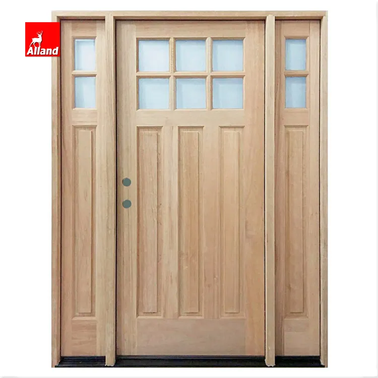 Craftsman Wood Swing Entry Door 36 In*80 In-Unfinished Front Door With 6-Lite Glass Pane With Sidelites