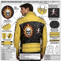 Chaqueta de cuero de grano superior para hombre, estilo motero, con estampado punk rock, fabricada por OEM, con tachuelas personalizadas, apliques con púas y bordado liso, ropa de abrigo.