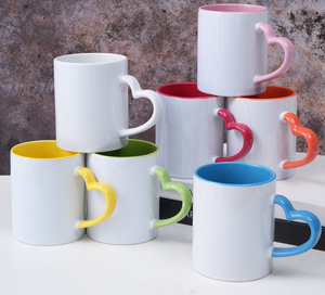 Two-tone Heart Handle <b>Ceramic</b> Mug, Colorful Coffee <b>Cup</b> with Heart Handle - Product Image 1