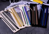 Vente en gros de pailles colorées réutilisables en acier inoxydable 304 personnalisées, accessoires pour boissons, ensemble de 4 pièces de pailles en métal