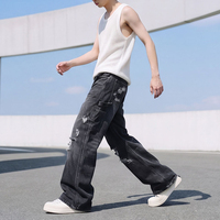Pantalones Vaqueros Retro Desgastados para Hombre, Pantalones Acampanados, Pantalones Voluminosos con Estilo Informal, Estilo Versátil Lavado y Desgastado