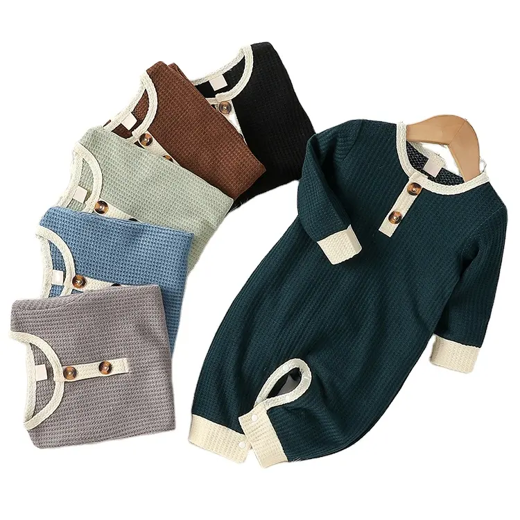 Baby Jumpsuit M1106 Autumn Baby Long Sleeve Solid Color Baby Boys Rompers Waffle Cotton Jumpsuit