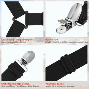Customizable Embroidered Non Slip Elastic Spandex/Cotton Bed Sheet Fasteners with Metal Clips for All Sizes - Product Image 2