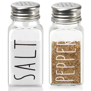 Wholesale 60ml Clear Square Pepper Holders Small Glass Spice Shaker with Mesh Top for Travel Restaurant Home Kitchen Cooking
