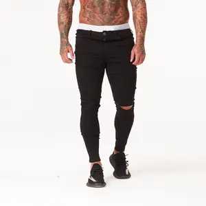 Royal Wolf Spray Op Groothandel Custom Branded Jeans Denim Originele Fabriek Zwarte Mannen Super Skinny Ripped Jeans