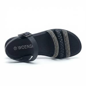 <span class=keywords><strong>Sandales</strong></span> <span class=keywords><strong>noires</strong></span> <span class=keywords><strong>tressées</strong></span> à strass pour femmes, avec bride de cheville réglable, confortables, légères, pour l'été et les occasions décontractées - Product Image 3