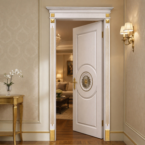 Puerta Interior Tradicional de Madera Maciza con Diseño de Tallado Circular y Detalles en Dorado para una Decoración Elegante del Hogar - Product Image 1