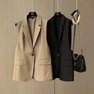 معطف بدلة مكتب سترة جديدة أزياء المرأة سيدة أنيقة صدرية الكورية بلون واحد صدرية زر واحد