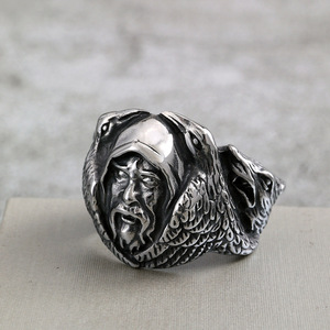 Yunnique – bague tête de loup Viking Odin Raven, en acier inoxydable, bijoux unisexes à la mode, cadeau - Product Image 2