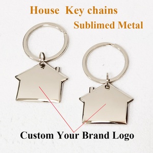 Oneway Wholesale Metal Sublimation <b>Blank</b> House Shape <b>Key</b> Chain Custom logo Metal House Keychains - Product Image 5