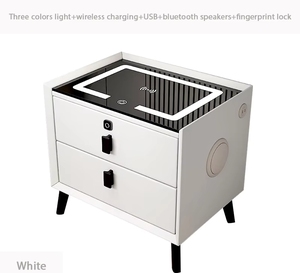 Mesa de Noche, Luz LED con Carga Inalámbrica, Puerto USB, Altavoz Bluetooth, Muebles para el Hogar, <span class=keywords><strong>Dormitorio</strong></span>, Mesita de Noche Moderna - Product Image 4