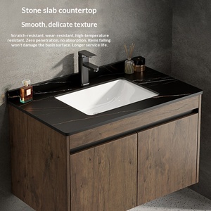 Nouvelle armoire de salle de bain intelligente murale de style nordique, couleur noyer, avec design combiné et vasque en céramique intégrée - Product Image 2