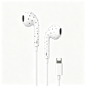 Auriculares con cable tipo C, auriculares internos con cable, conector tipo C, color negro con diseño de puntos blancos, audio estéreo para teléfonos móviles - Product Image 2