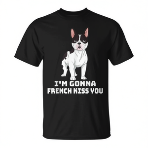 T-shirt bouledogue français, design I'm Gonna French Kiss You, en coton noir, unisexe pour adultes - Product Image 2